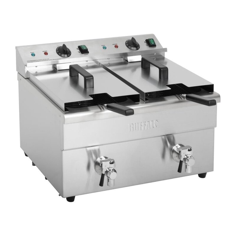 Buffalo Inductiefriteuse | Elektrisch | 7.5+7.5l | 60°c/190°c | 6kw (2x 230v) | Aftapkranen | 576x478x410(h)mm