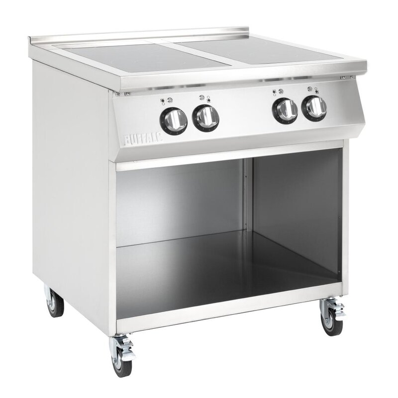 Buffalo Inductiefornuis | 4 Kookpunten | 14kw (400v) | Open Onderkast | Wielen (geremd) | 800x750x920(h)mm