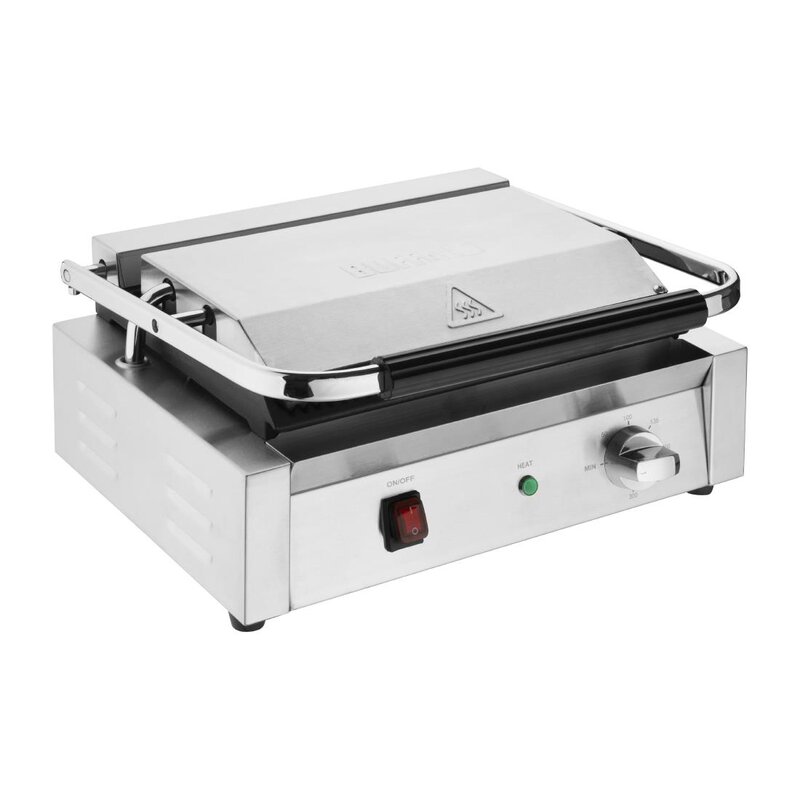 Buffalo Contact-/paninigrill | Bistro | Enkel | Gegroefd Oppervlak 343x227 (gietijzer) | 50°c/300°c | 2.2kw (230v) | 380x395x210(h)mm