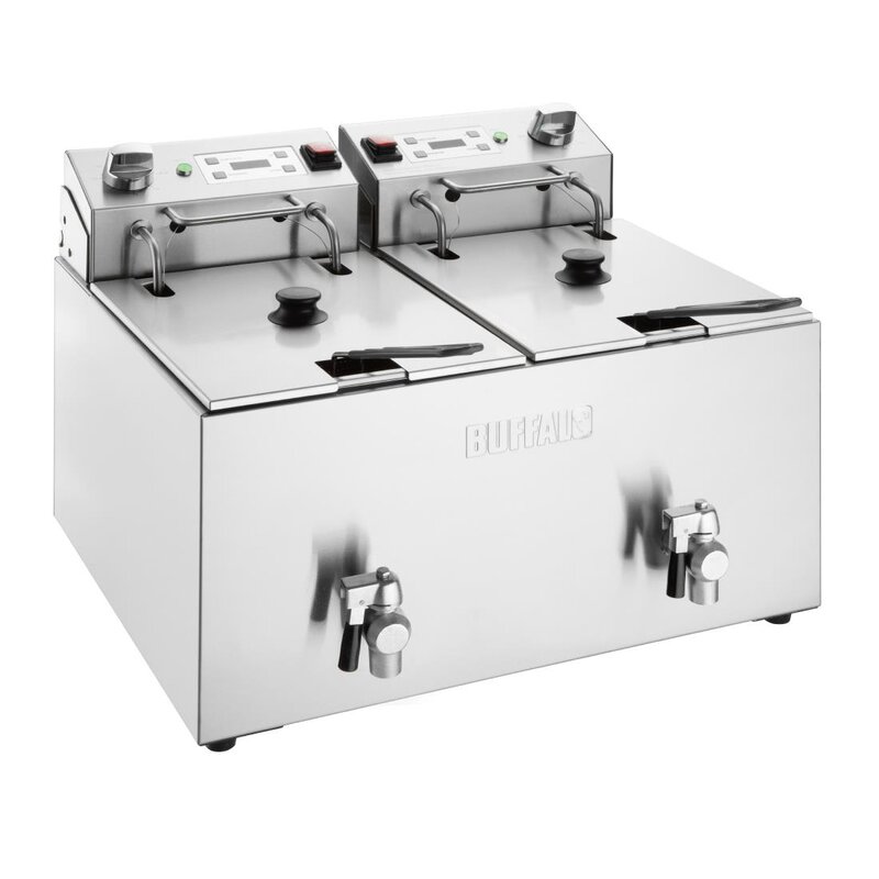 Buffalo Friteuse | Elektrisch | 8+8l | 50°c/190°c | 5.8kw (2x 230v) | Aftapkranen | Timer | 560x505x410(h)mm