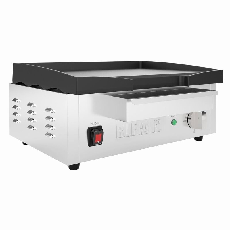 Buffalo Bak-/grillplaat | Elektrisch | Glad Oppervlak 372x367 (gietijzer) | 50°c/300°c | 2.8kw (230v) | 430x445x203(h)mm