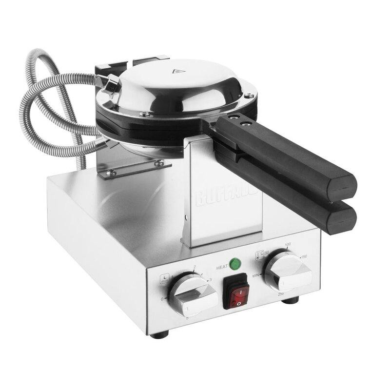 Buffalo Wafelijzer | Enkel | Bubble Wafels | 50°c/250°c | 1.4kw (230v) | Draaibaar | Timer | 275x540x225(h)mm