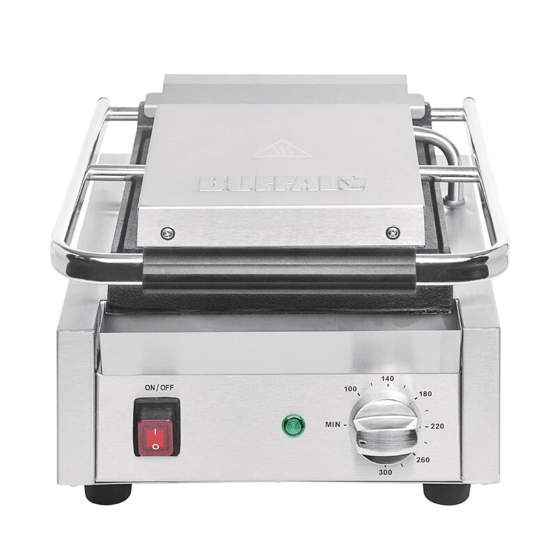Buffalo Contact-/paninigrill | Enkel | Glad Oppervlak 210x226 (gietijzer) | 100°c/300°c | 1.5kw (230v) | 290x395x210(h)mm
