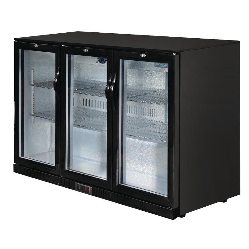Polar Barkoelkast | 330l | Zwart | +2°c/+8°c | Statisch + Ventilator | Klapdeuren | 1350x520x900(h)mm