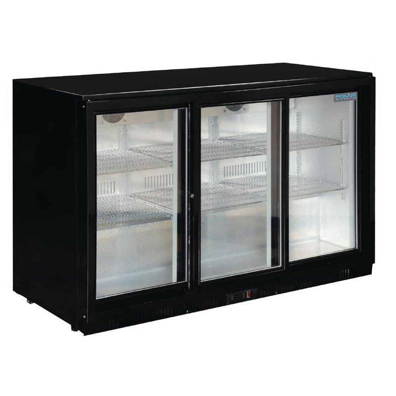 Polar Barkoelkast | 330l | Zwart | +2°c/+8°c | Geventileerd | 3 Schuifdeuren | 1350x520x900(h)mm