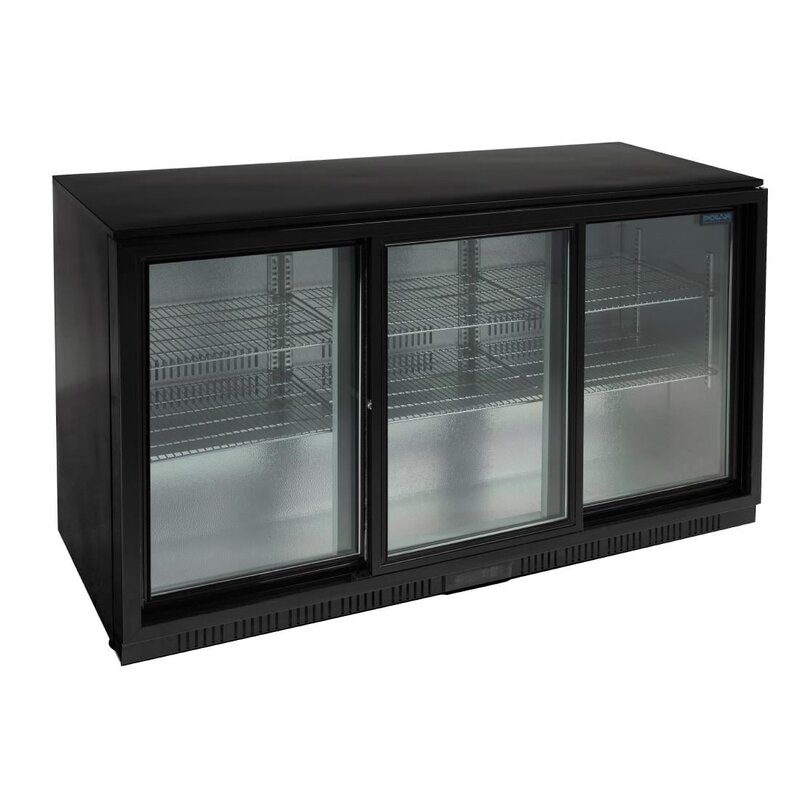 Polar Barkoelkast | G-serie | 320l | Zwart | +2°c/+8°c | Statisch + Ventilator | Schuifdeuren | 1350x520x850(h)mm