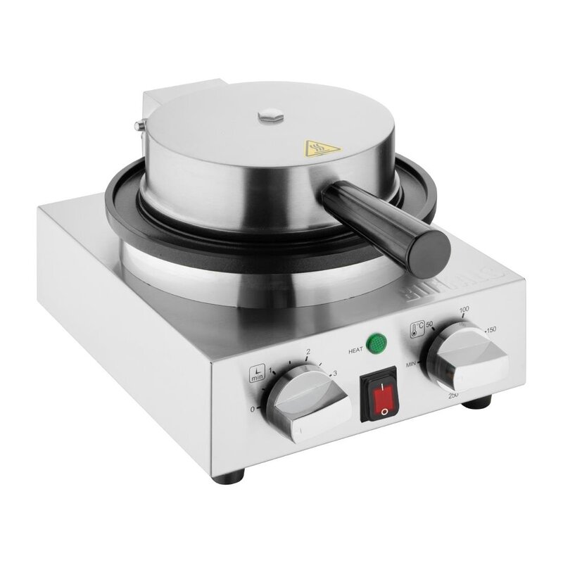 Buffalo Wafelijzer | Enkel | Belgische Wafels (ø180mm) | 50°c/250°c | 1kw (230v) | Timer | 240x290x198(h)mm