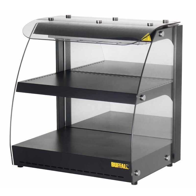 Buffalo Warmhoudvitrine | Zwart | 30°c/90°c | Statisch | 2 Niveaus | Zelfbediening | 0.56kw (230v) | 625x457x650(h)mm