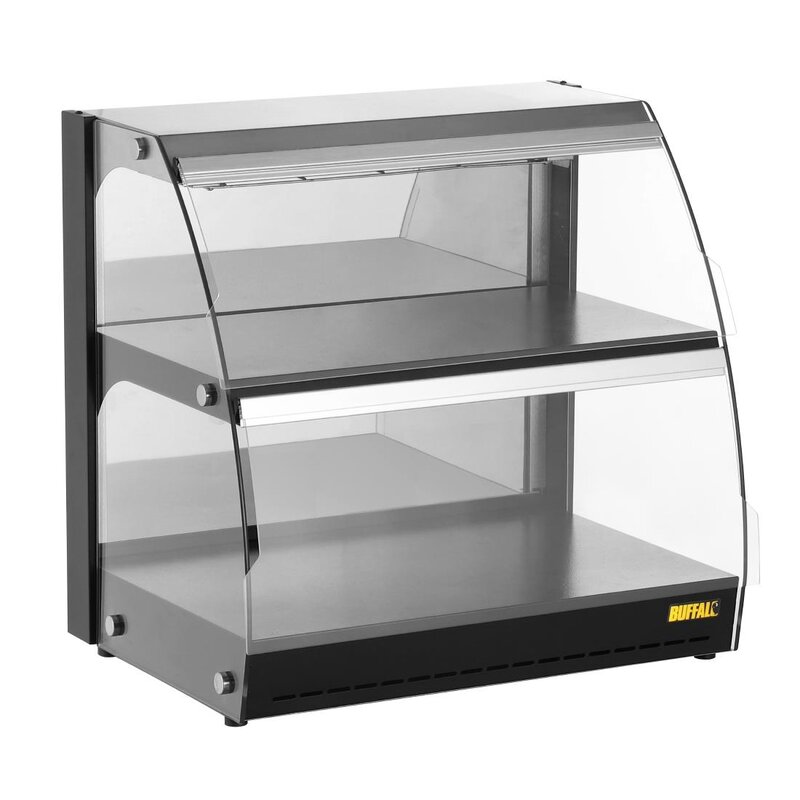 Buffalo Warmhoudvitrine | Zwart | 30°c/90°c | Statisch | 2 Niveaus | Zelfbediening | 0.56kw (230v) | 650x467x630(h)mm