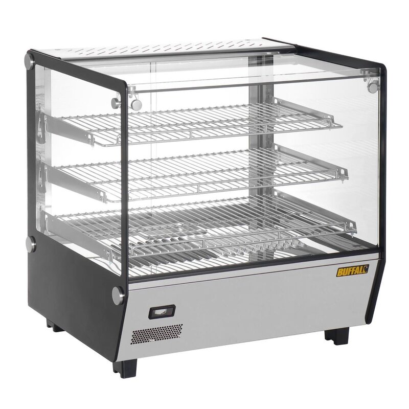 Buffalo Warmhoudvitrine | Zwart/rvs | 30°c/90°c | Statisch | 3 Niveaus | 1.1kw (230v) | 678x568x686(h)mm