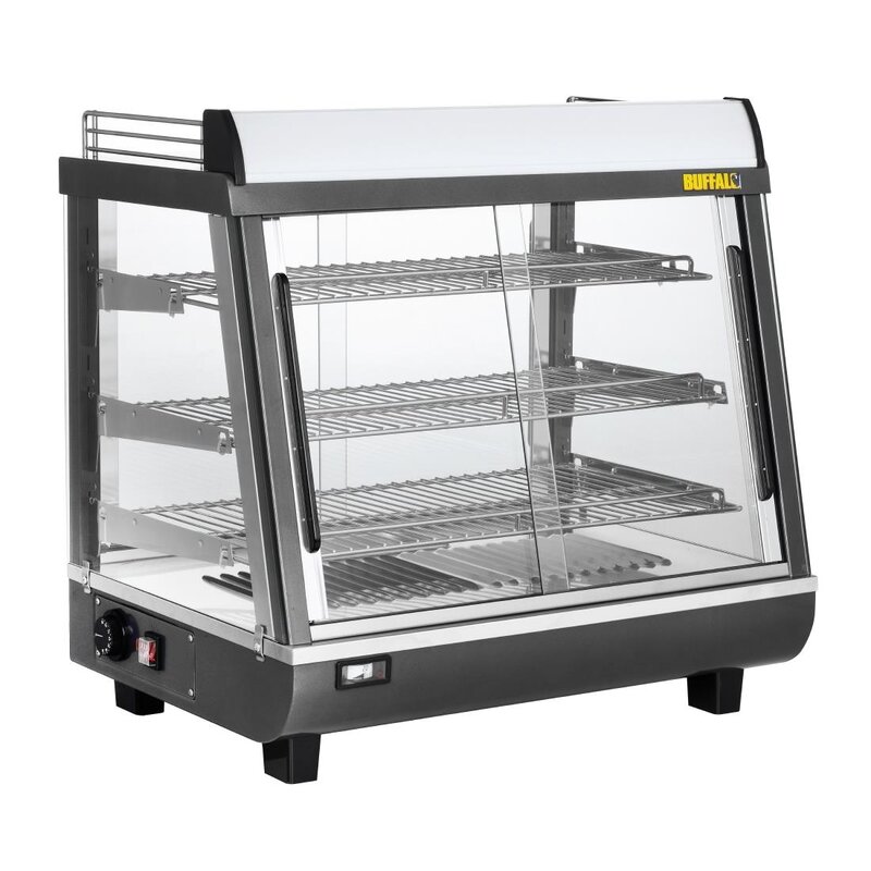 Buffalo Warmhoudvitrine | Grijs/rvs | 30°c/90°c | Statisch | 3 Niveaus | Zelfbediening | 1kw (230v) | 675x484x663(h)mm