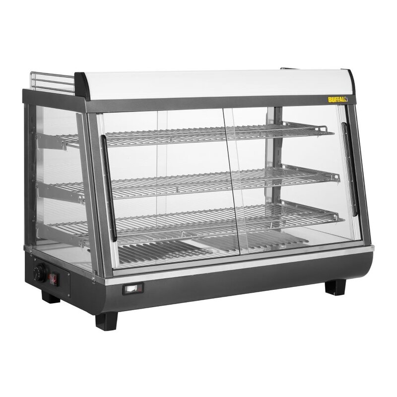 Buffalo Warmhoudvitrine | Grijs/rvs | 30°c/90°c | Statisch | 3 Niveaus | Zelfbediening | 1.1kw (230v) | 915x484x663(h)mm