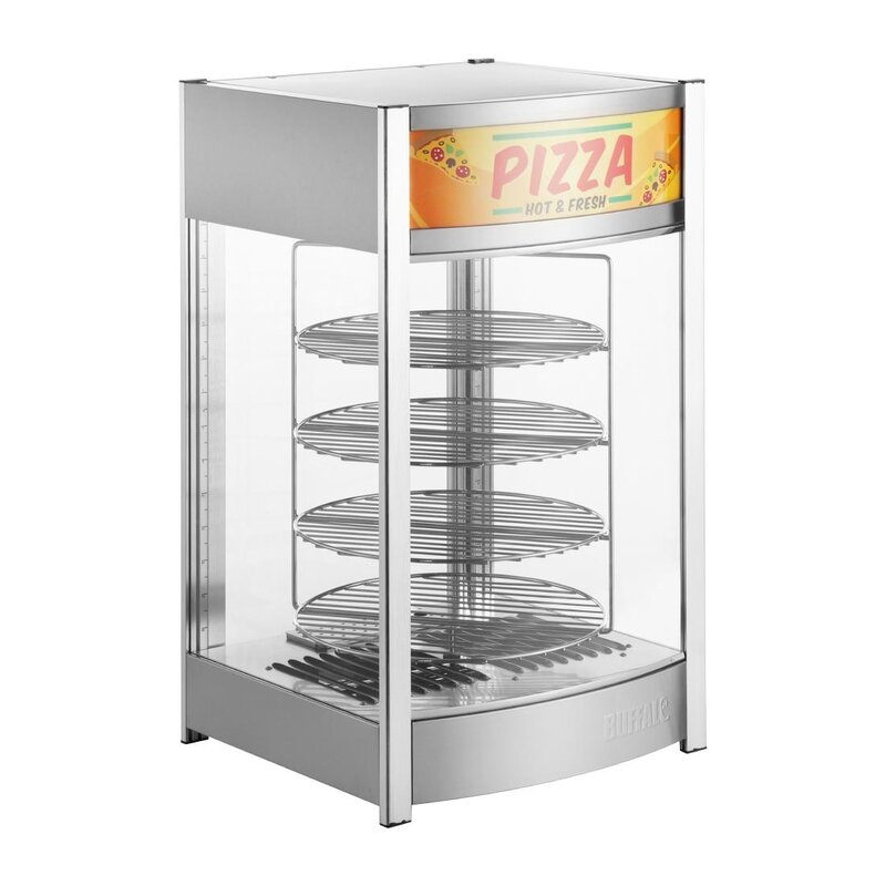 Buffalo Pizza-warmhoudvitrine | Staal | 30°c/90°c | Statisch | 4 Niveaus (roterend) | 0.8kw (230v) | 460x448x785(h)mm