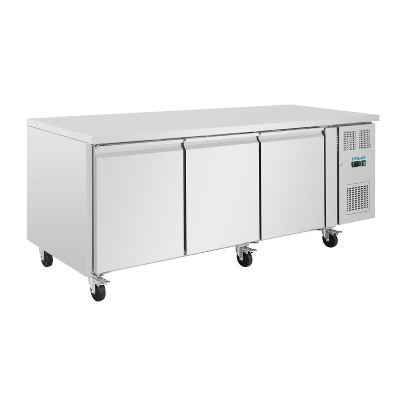 Polar Bakkerij Koelwerkbank | U-serie | Energiezuinig | 634l | 3 Deuren (en600x400) | +2°c/+8°c | Geforceerd | Wielen (geremd) | 2020x800x860(h)mm