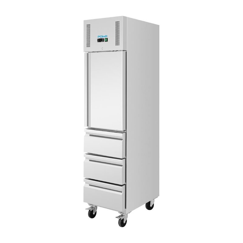 Polar Koelkast | G-serie | 292l (1/1 Gn) | Rvs | +2°c/+8°c | Geforceerd | Wielen (geremd) | 484x745x2100(h)mm