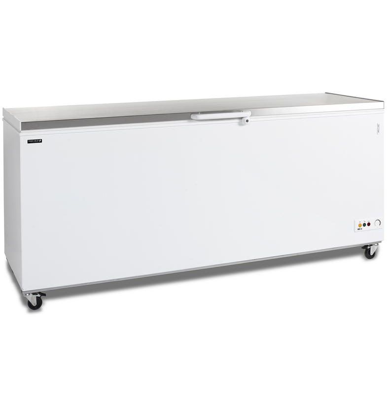 Tefcold Vrieskist | Cf-sl | Wit/rvs | 660l | -14°c/-24°c | Statisch | Kanteldeksel | Wielen (geremd) | 2060x716x903(h)mm