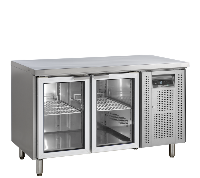 Tefcold Koelwerkbank | 282l | 2 Glasdeuren (1/1 Gn) | +2°c/+10°c | Geforceerd | Werkblad Afneembaar | 1360x700x880(h)mm