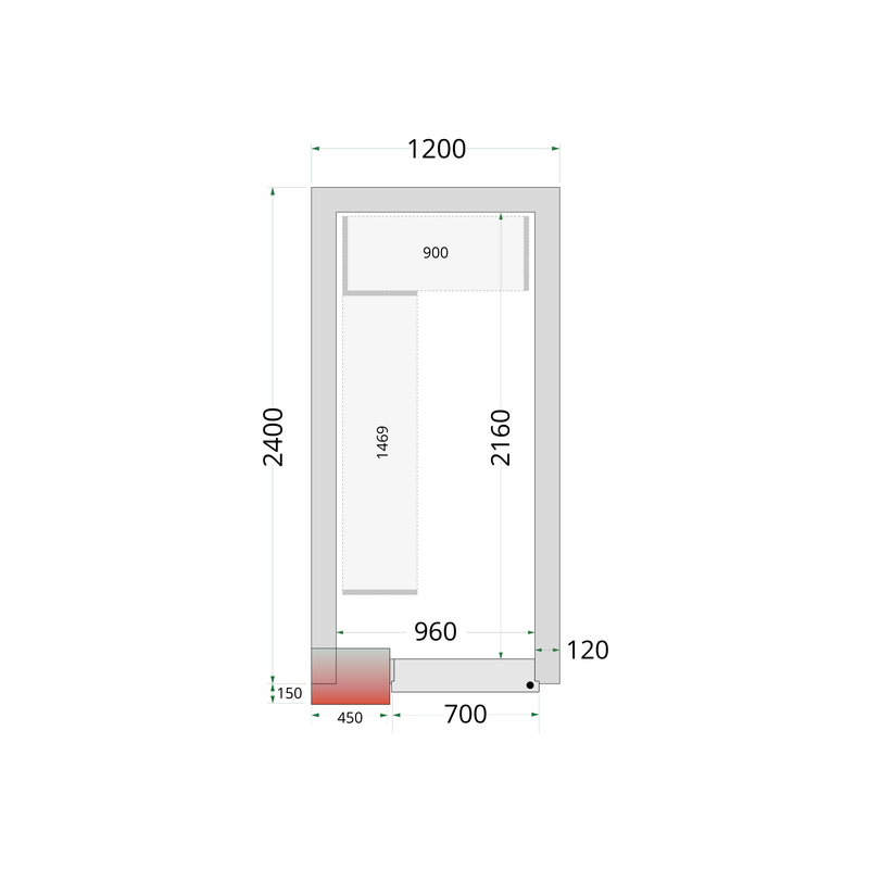 Tefcold Vriescel | Cr-serie | Incl. Motor | 4.06m³ | -10°c/-20°c | Isolatie 120mm | 230v | 1200x2400x2200(h)mm