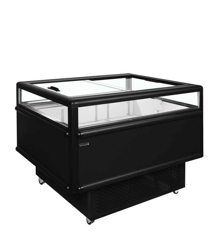 Tefcold Koel-/vrieseiland | 200l | Zwart | -18°c/-24°c &amp; -2°c/+5°c | Geforceerd | Schuifdeksels | Wielen (geremd) | 1255x1015x962(h)mm