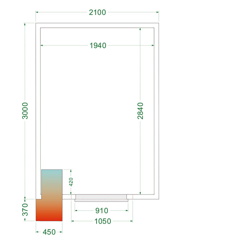 Tefcold Koelcel | Cr-serie | Incl. Motor | 11.24m³ | 0°c/+8°c | Isolatie 80mm | 230v | 2100x3000x2200(h)mm