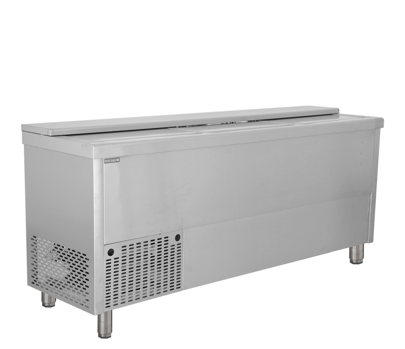 Tefcold Koelkist | Serie Bhc | Rvs | 615l | +2°c/+8°c | Statisch | Schuifdeksels + Werkblad | Wielen (geremd) | 2005x565x930(h)mm