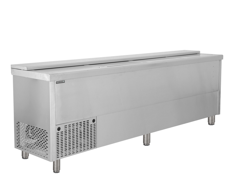 Tefcold Koelkist | Serie Bhc | Rvs | 790l | +2°c/+8°c | Statisch | Schuifdeksels + Werkblad | Wielen (geremd) | 2505x565x930(h)mm