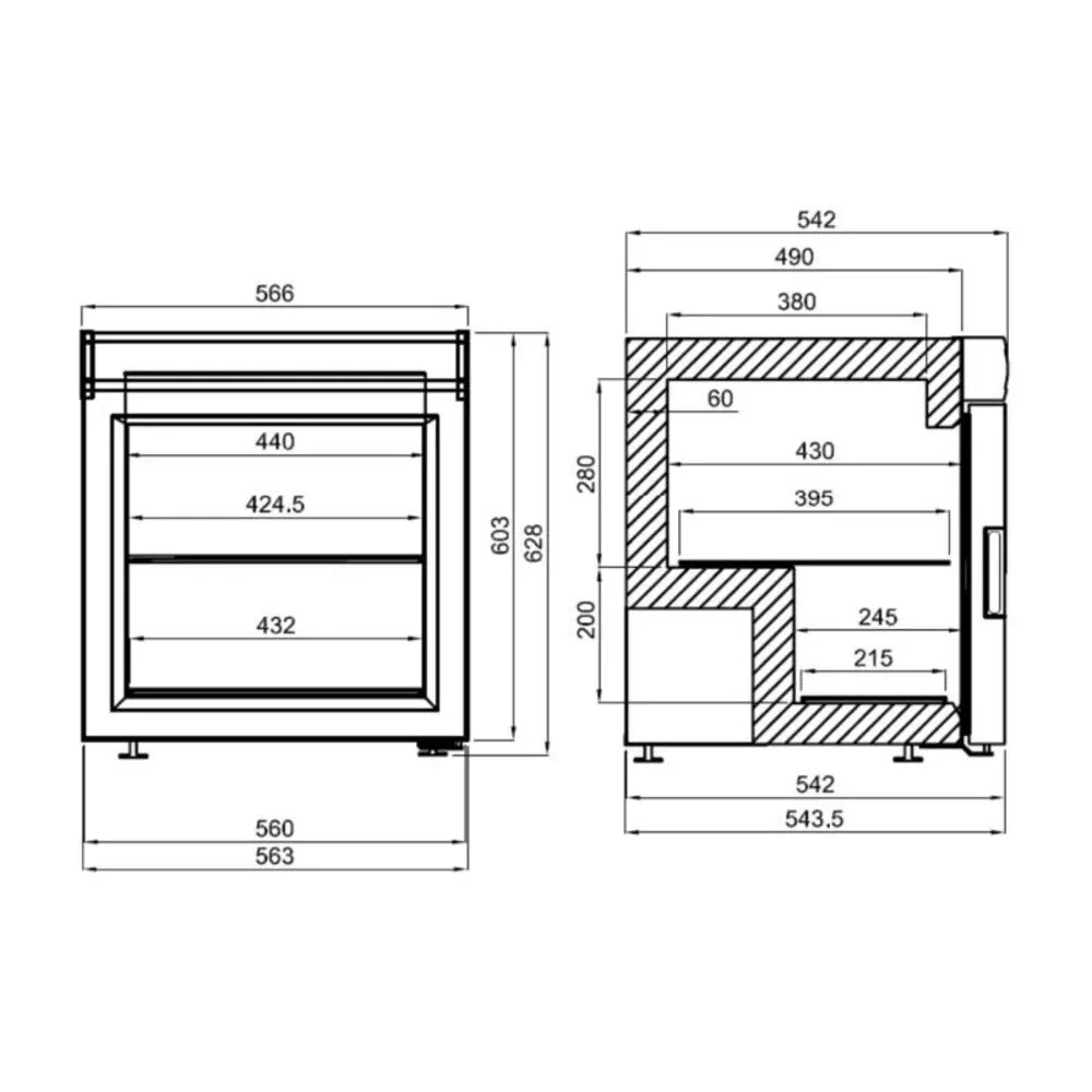 Combisteel Mini-ijsvrieskast | 90l (5x 5l) | Zwart | -18°c/-22°c | Statisch | 542x566x628(h)mm