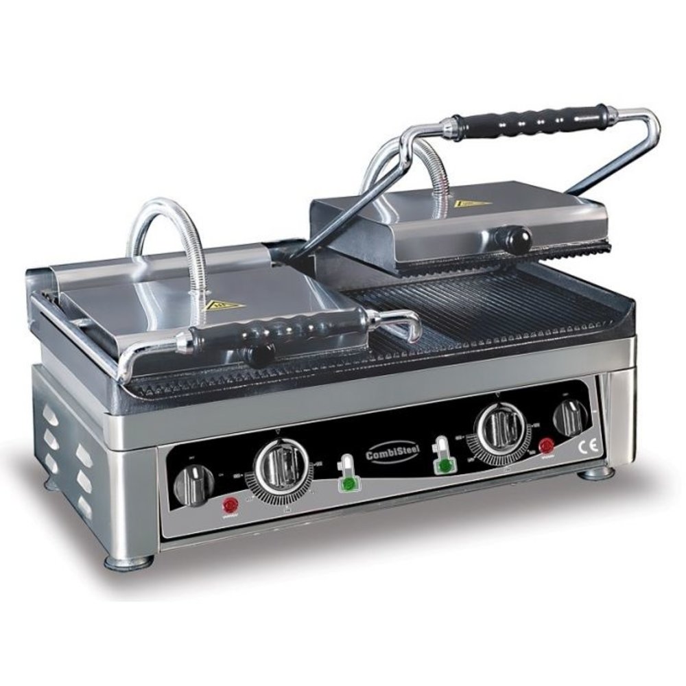 Combisteel Contact/paninigrill Geribd | 3.5kw | Grillplaten Gietijzer/geëmailleerd | 560x440x300(h)mm