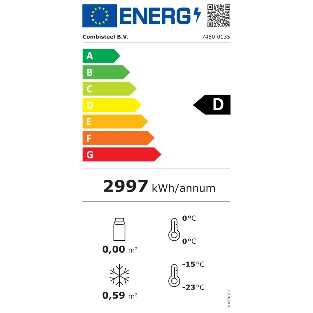 Combisteel Vrieskast | 460l | Zwart | -18°c/-24°c | Geforceerd | Wielen | 680x700x1990(h)mm
