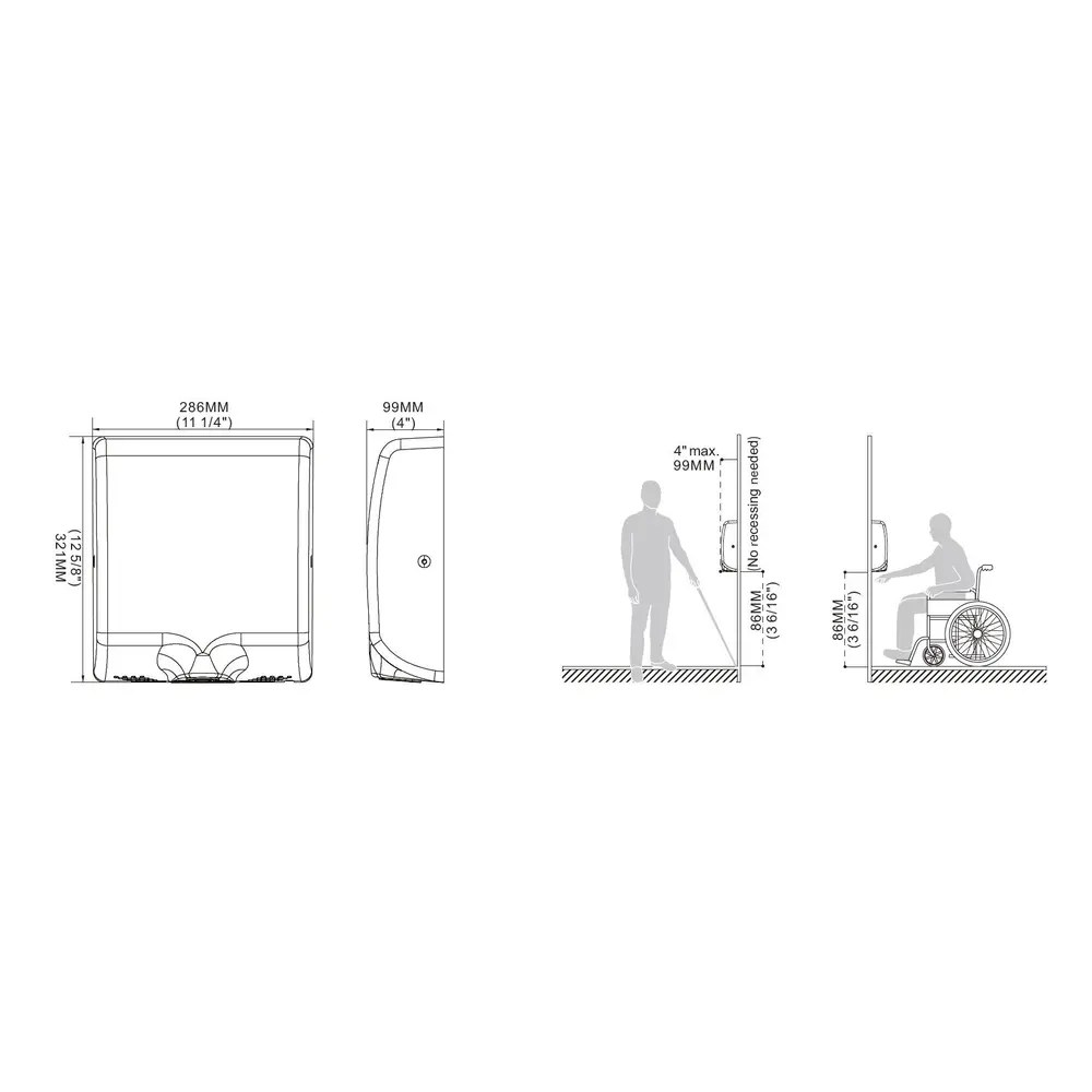Combisteel Handendroger | Rvs | Automatisch | Droogtijd 12s | Hepa-filter | 1kw (230v) | 286x99x312(h)mm