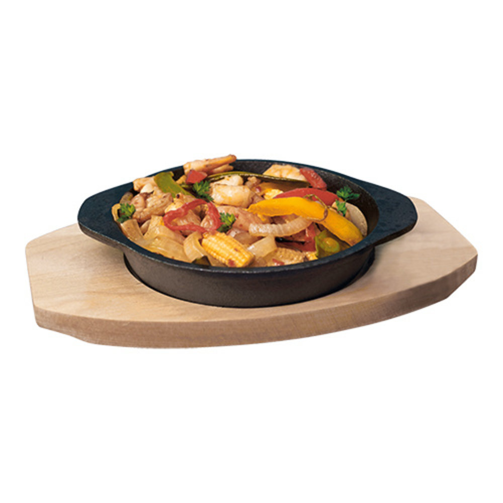 Emga Serveer Bistropan | Gietijzeren Pan (ø140mm) | Houten Onderbord | 200x150x45(h)mm