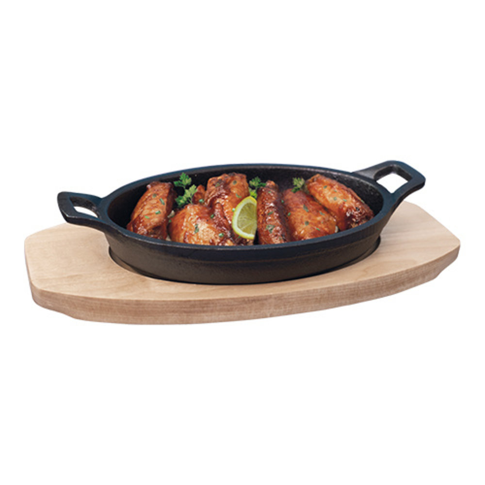 Emga Serveer Bistropan | Gietijzeren Pan (170x120mm) | Houten Onderbord | 120x260x55(h)mm