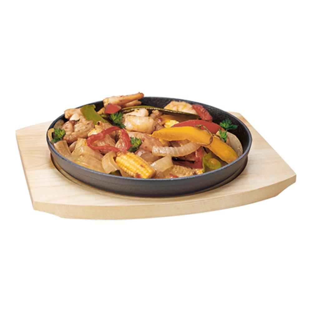 Emga Serveer Bistropan | Gietijzeren Pan | Houten Onderbord | 240x270x40(h)mm