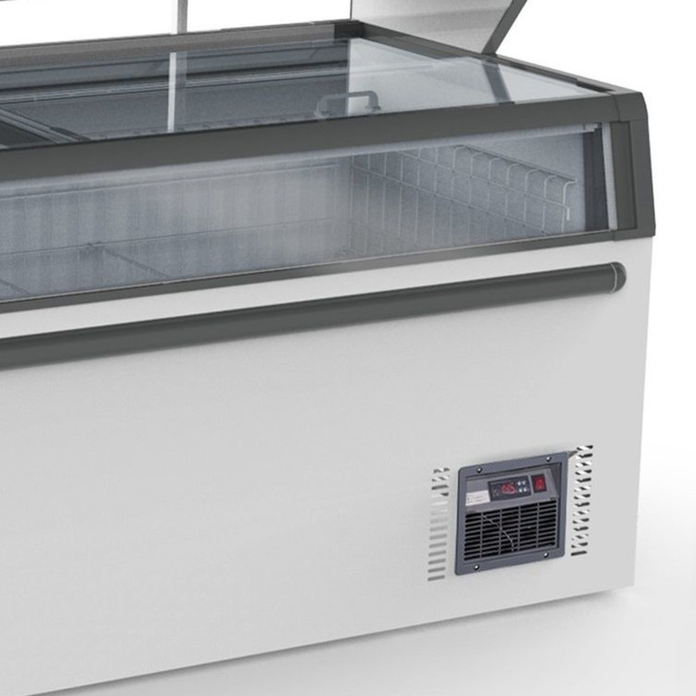 Combisteel Wandvriezer | Wit | -18°c | Geforceerd | 3 Schappen | 1.32kw | Schuifdeksels + Glasdeuren | 2102x890x2110(h)mm