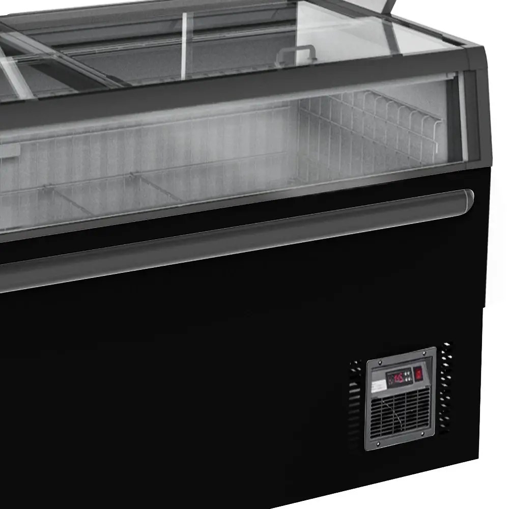 Combisteel Wandvriezer | Zwart | -18°c | Geforceerd | 3 Schappen | 1.38kw | Schuifdeksels + Glasdeuren | 1454x890x2000(h)mm