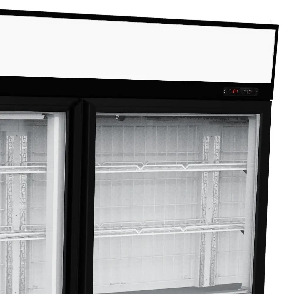 Combisteel Wandvriezer | Zwart | -18°c | Geforceerd | 3 Schappen | 1.38kw | Schuifdeksels + Glasdeuren | 1454x890x2000(h)mm