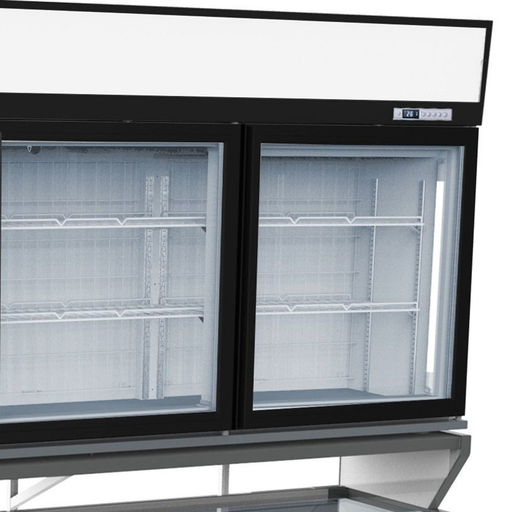 Combisteel Wandvriezer | Zwart | -18°c | Geforceerd | 3 Schappen | 1.29kw | Schuifdeksels + Glasdeuren | 2104x890x2110(h)mm