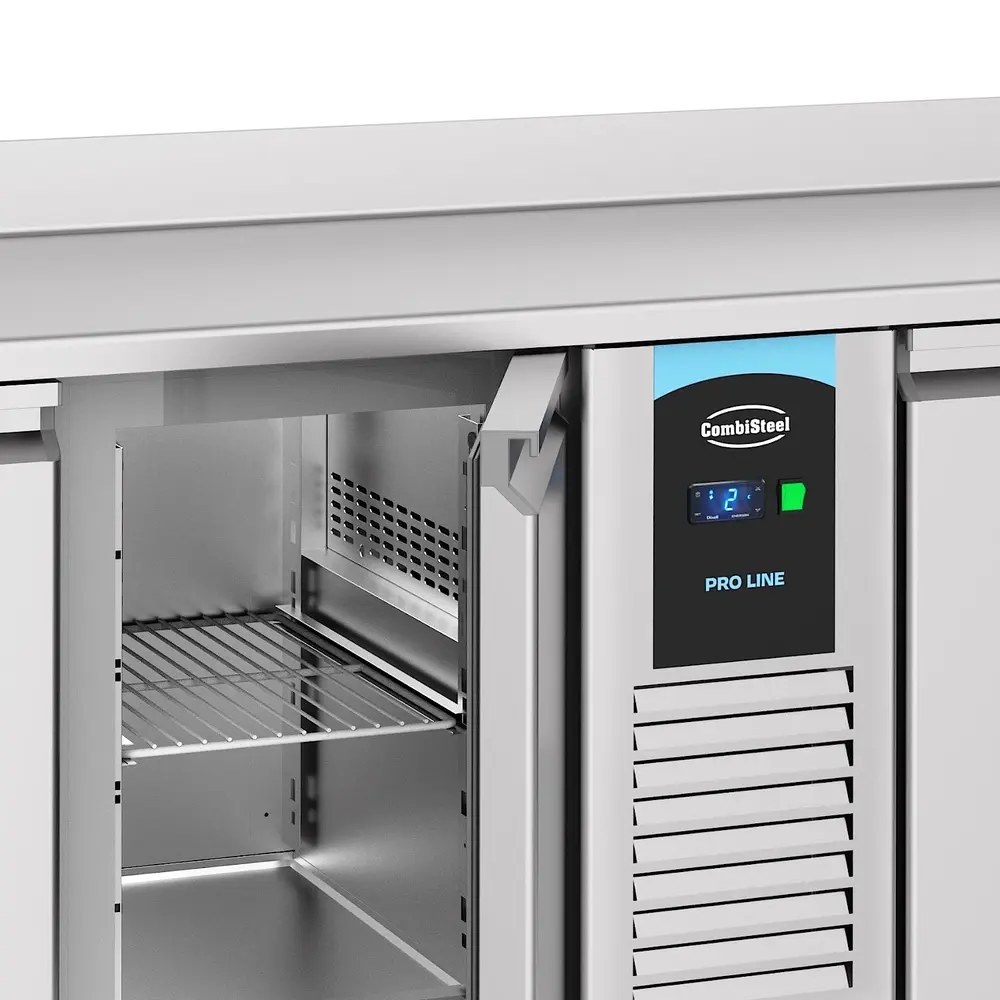 Combisteel Koelwerkbank | Energy Line | Energiezuinig | 632l | 4 Deuren (1/1 Gn) | -2°c/+8°c | Geforceerd | Achteropstand | 2270x700x850/950(h)mm