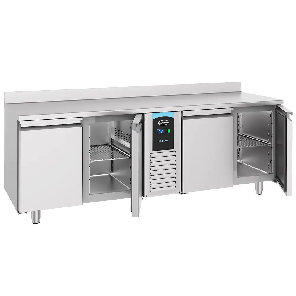 Combisteel Koelwerkbank | Energy Line | Energiezuinig | 632l | 4 Deuren (1/1 Gn) | -2°c/+8°c | Geforceerd | Achteropstand | 2270x700x850/950(h)mm