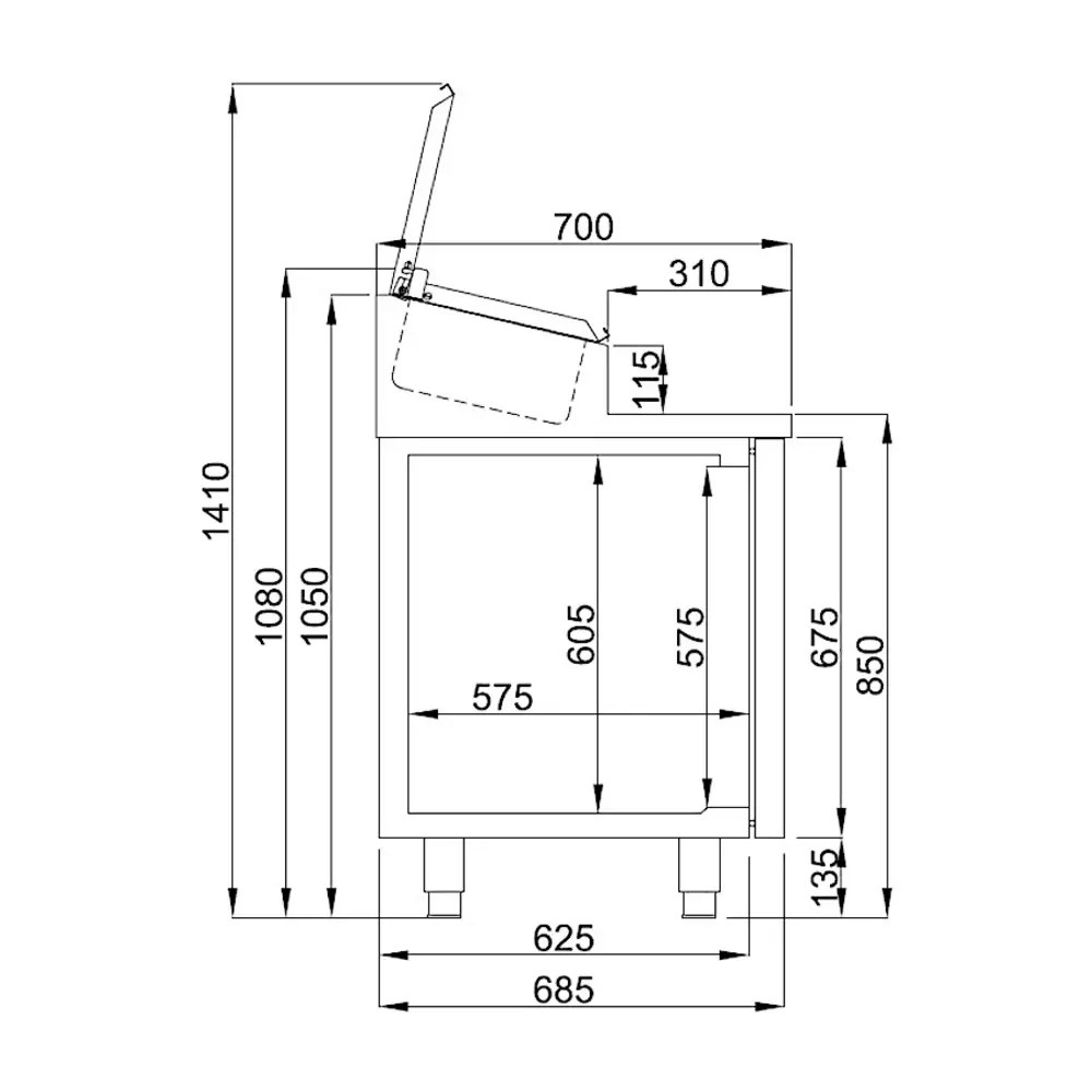 Combisteel Saladette | Pro Line | 474l | 3 Deuren (1/1 Gn) | Boven 10x 1/3 GN | -2°c/+8°c | Geforceerd | Klapdeksel | 1865x700x850/1090(h)mm