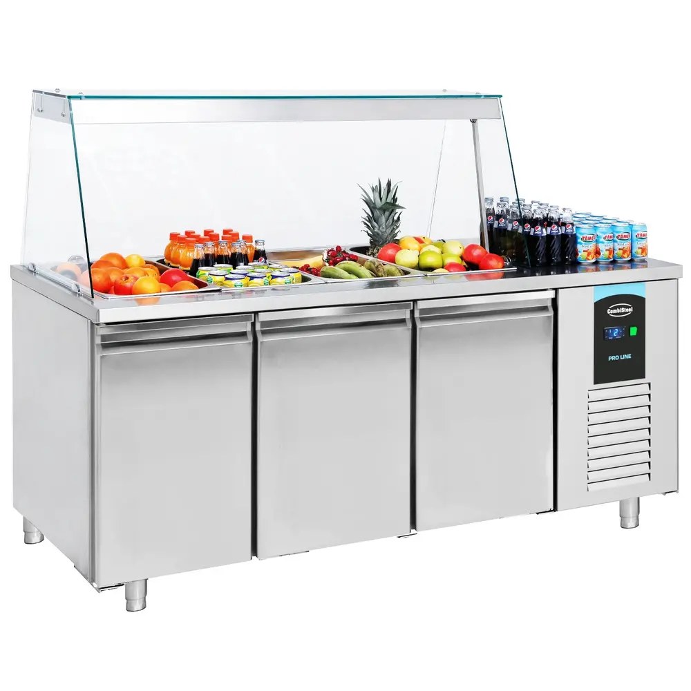 Combisteel Saladette | Pro Line | 474l | 3 Deuren (1/1 Gn) | Boven 4x 1/1 GN | -2°c/+8°c | Geforceerd | Glasopzet | 1865x700x850/1375(h)mm