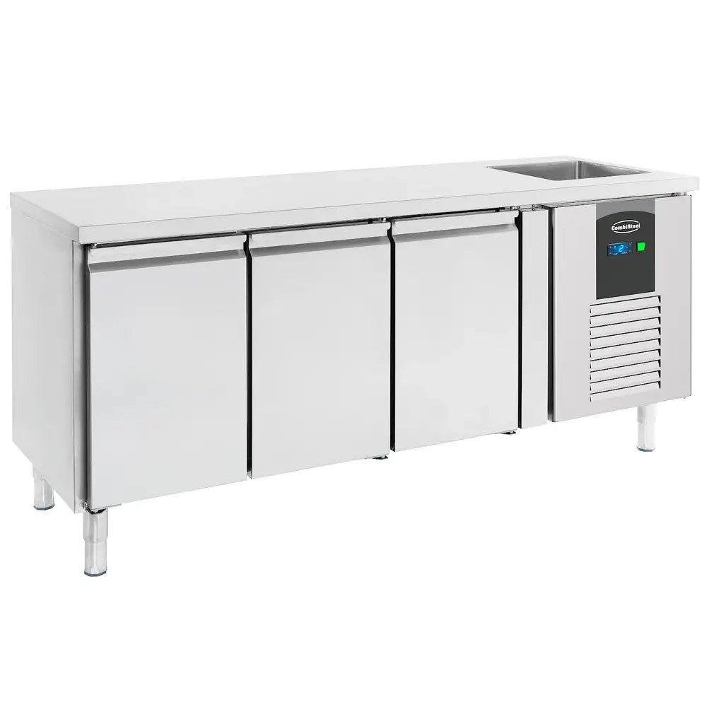 Combisteel Koelwerkbank | Standard Line | 400l | 3 Deuren (1/1 Gn) | -2°c/+8°c | Geforceerd | Spoelbak | 2020x700x860(h)mm