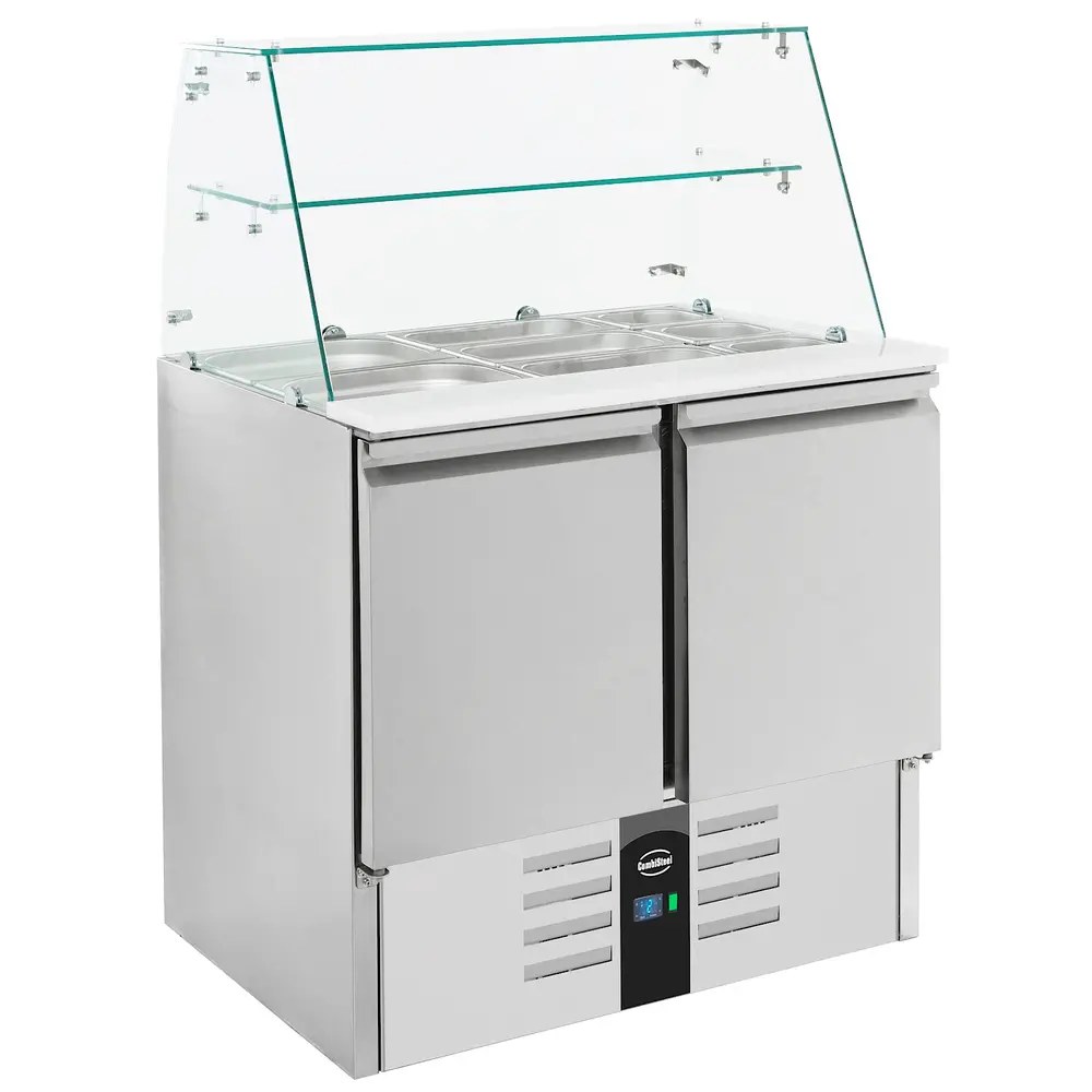 Combisteel Saladette | Compact Line | 240l | 2 Deuren (1/1 Gn) | Boven 2x 1/1 GN + 3x 1/6 GN | +2°c/+8°c | Statisch + Ventilator | Glasopzet + Snijblad | 900x700x850/1310(h)mm