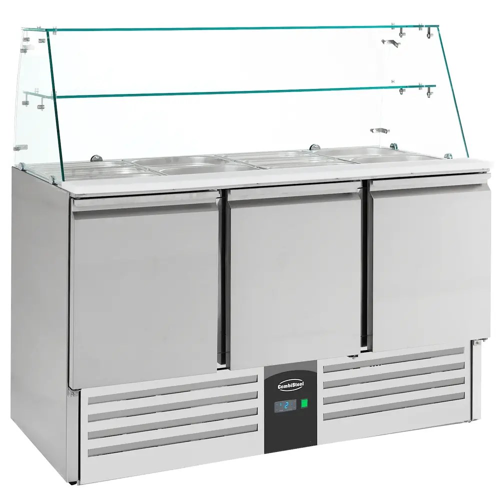 Combisteel Saladette | Compact Line | 3 Deuren (1/1 Gn) | Boven 4x 1/1 GN | +2°c/+8°c | Statisch + Ventilator | Glasopzet + Snijblad | 1365x700x850/1310(h)mm