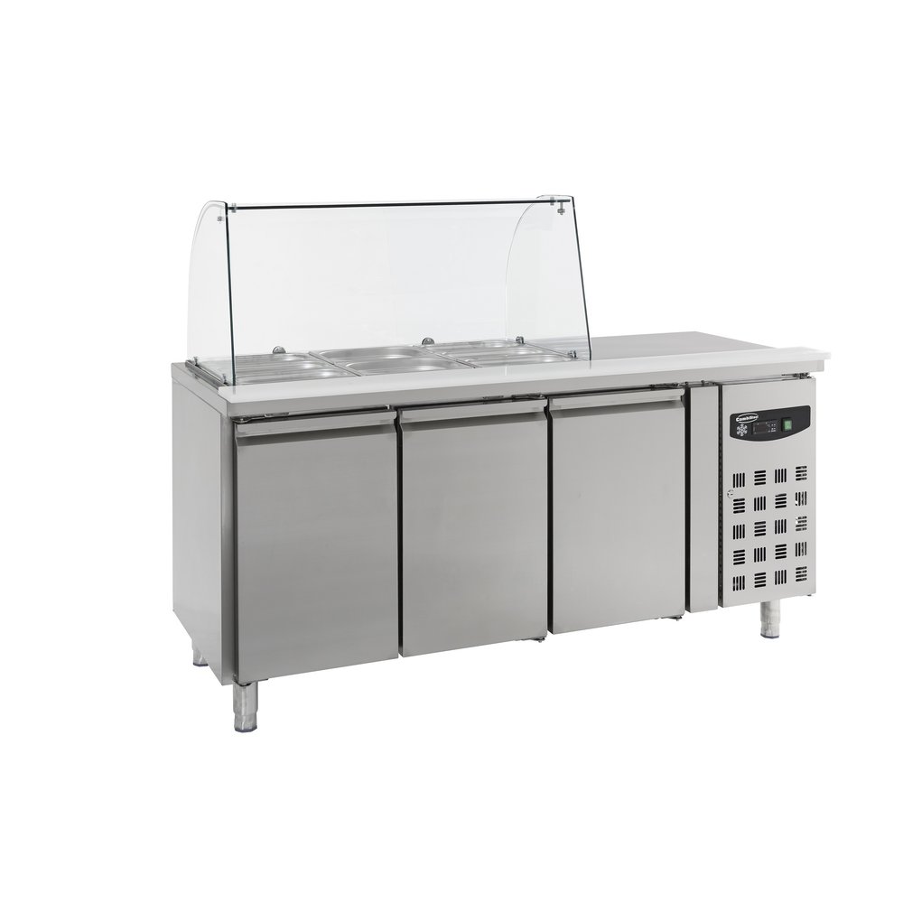 Combisteel Saladette 3 x 1/1 GN | Geheel Rvs | 3 Deurs | Met Glasopstand | 1795x700x1365(h)mm