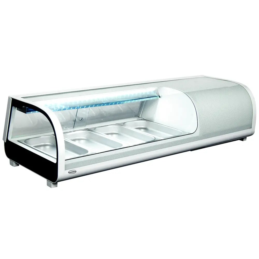 Combisteel Sushivitrine | Wit/zwart | 42l | 0°c/+12°c | Statisch | 4x 1/3 GN | Compressor Rechts | 1177x420x265(h)mm