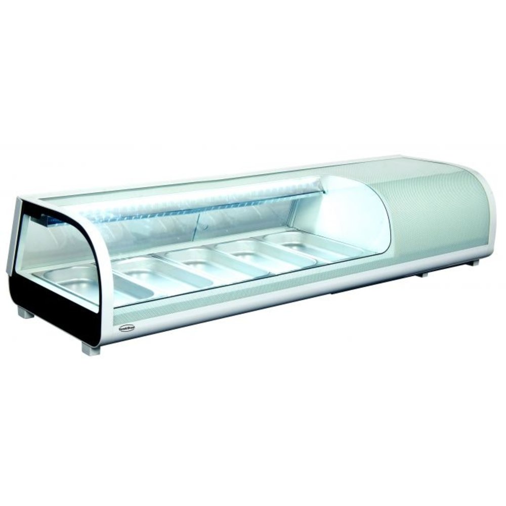 Combisteel Sushivitrine | Wit/zwart | 52l | 0°c/+12°c | Statisch | 5x 1/3 GN | Compressor Rechts | 1352x420x265(h)mm