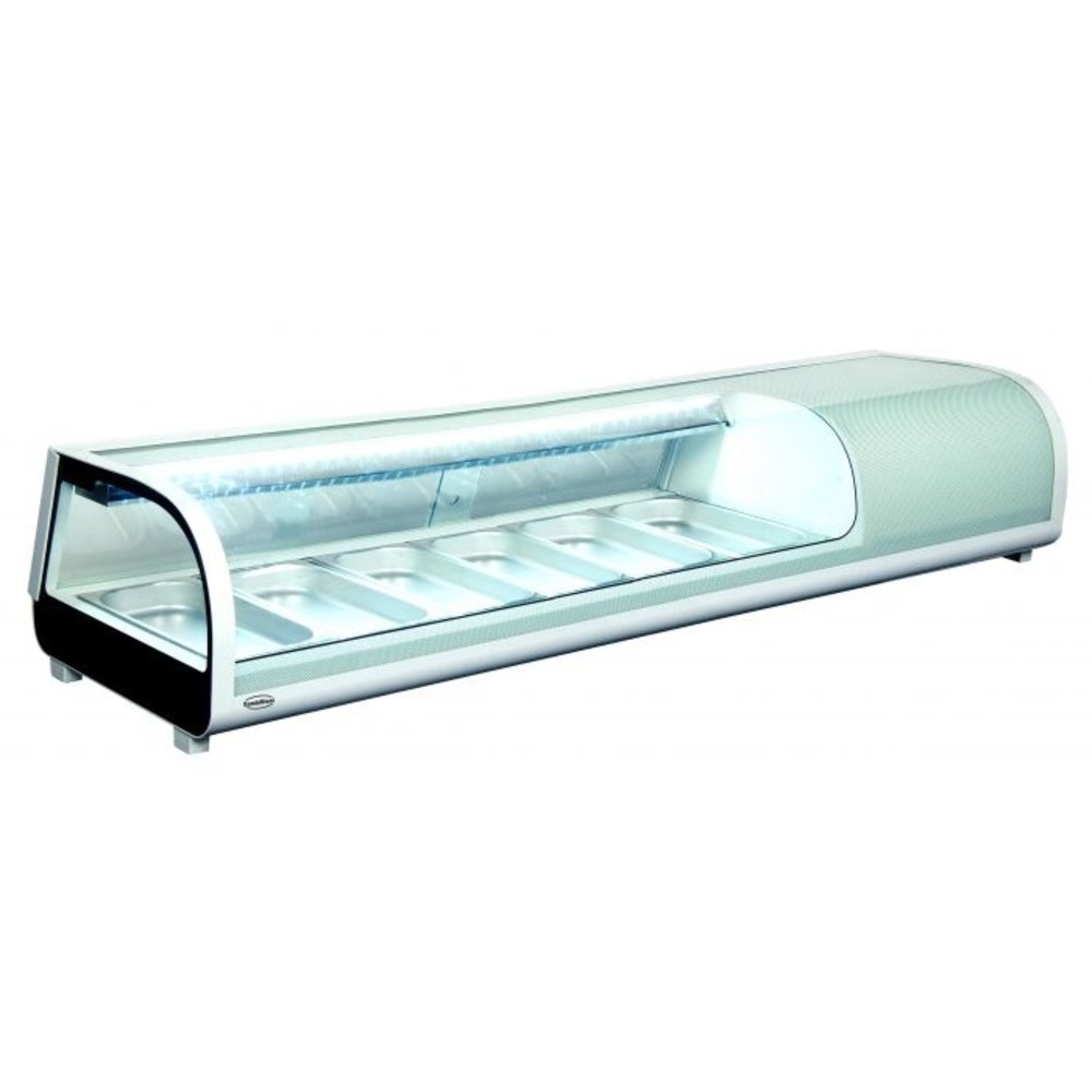 Combisteel Sushivitrine | Wit/zwart | 62l | 0°c/+12°c | Statisch | 6x 1/3 GN | Compressor Rechts | 1529x420x265(h)mm