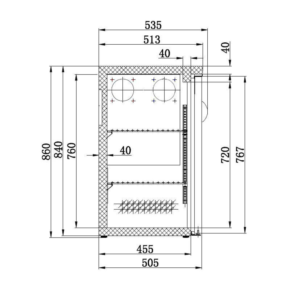 Combisteel Barkoeler Zwart | 537l | 3 Glas Deuren | 230v | Geforceerd | 2002x535x860(h)mm