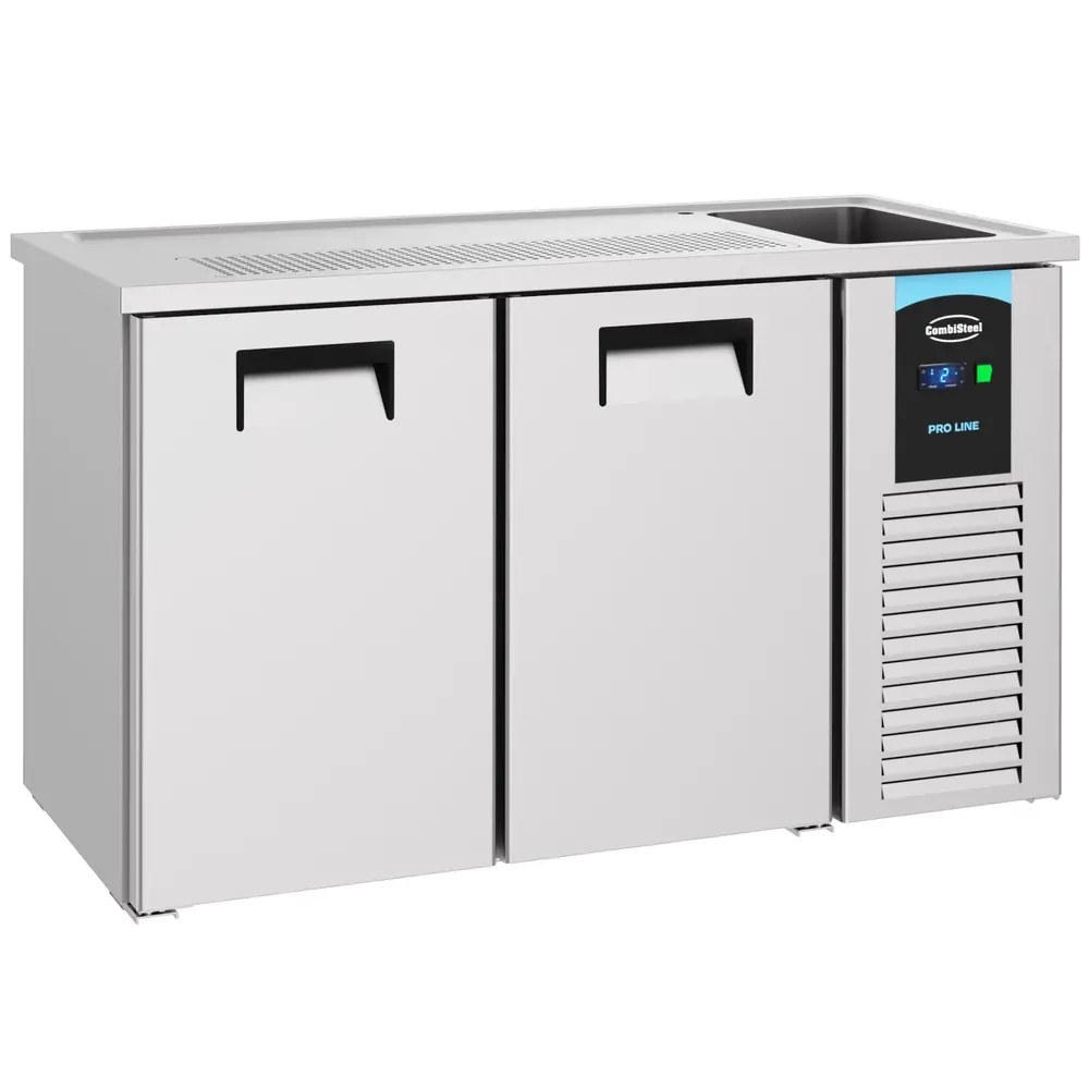 Combisteel Vatenkoeler | Pro Line | Rvs | 2 Deuren | -2°c/+8°c | Geforceerd | Spoelbak (rechts) | 1550x700x950(h)mm